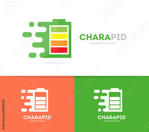 Vector fast battery logo combination. Speed energy symbol or icon. Unique electric and accumulator logotype design template.