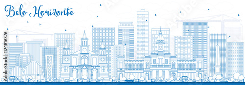 Foto Outline Belo Horizonte Skyline with Blue Buildings.
