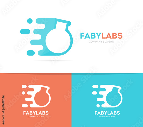 Vector fast bulb logo combination. Speed lab bottle symbol or icon. Unique science and laboratory logotype design template.