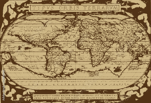 Early world map / Abraham Ortelius(1570) [vector] photo