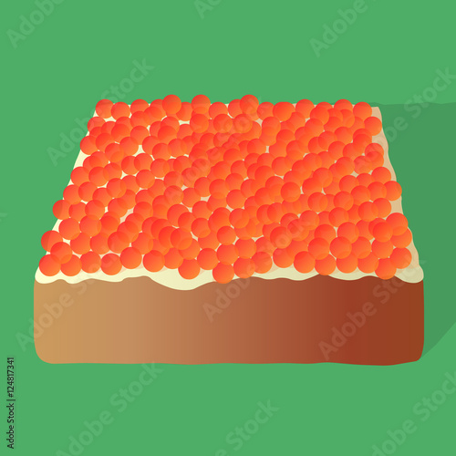 Sandwich with caviar and butter on isolated green background.