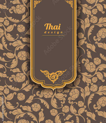 Thai art pattern on brown background, flower style, thai pattern banner.vector illustration