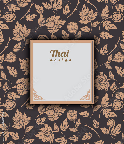 Thai art pattern on brown background, flower style, thai pattern banner.vector illustration