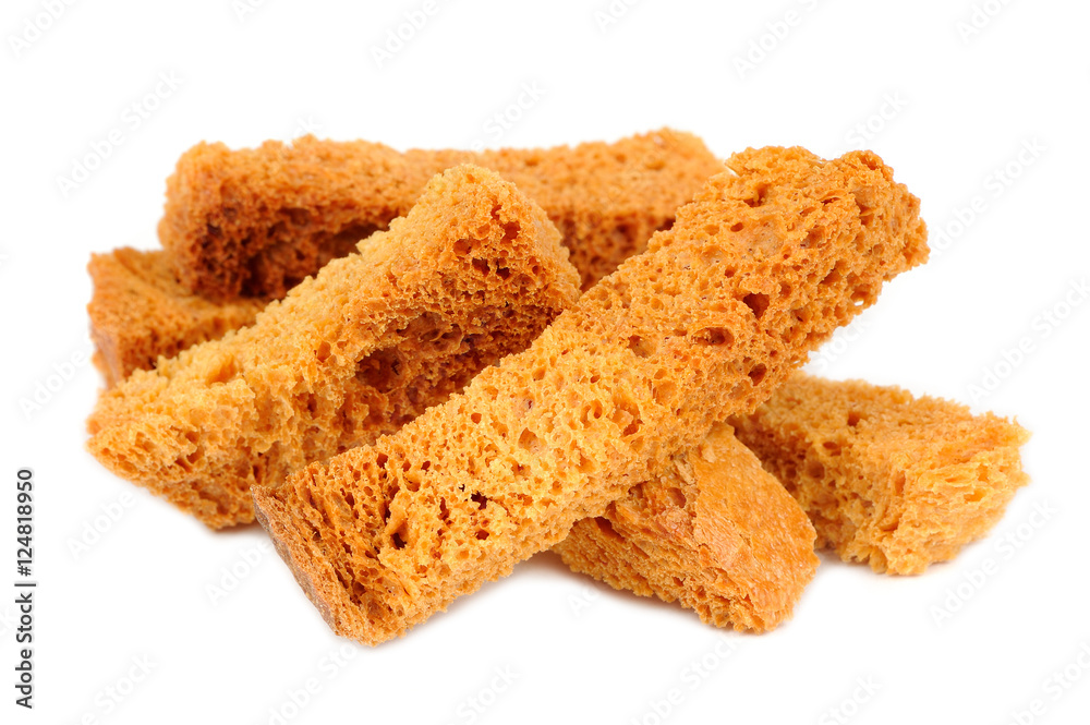 Rusks croutons of bread isolated on white background Rusks croutons of bread isolated on white background