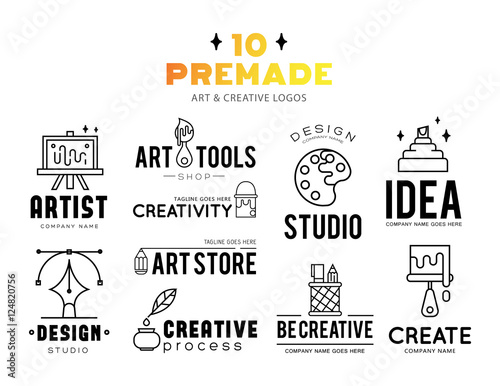 Art tools and materials for painting logo