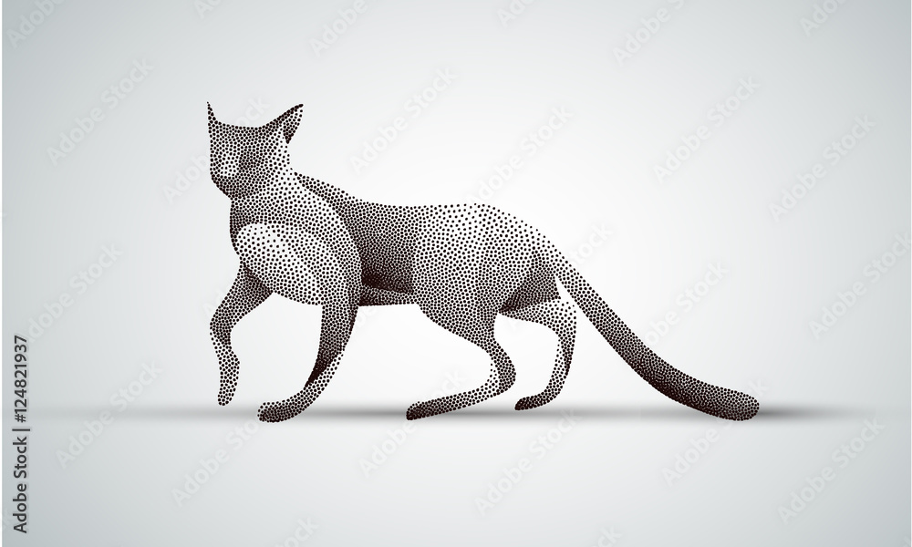 Gradient animal logo design. Stipple cat silhouette