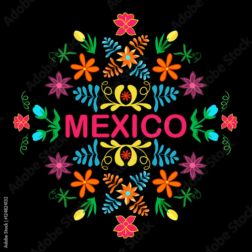 Mexico flowers, pattern and elements. Vector.