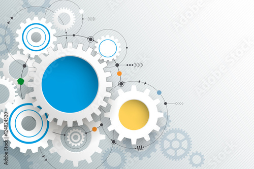 Vector illustration gear wheel. Abstract hi-tech technology and engineering background, Machine technology, futuristic concept. Vector abstract technology on light gray color background