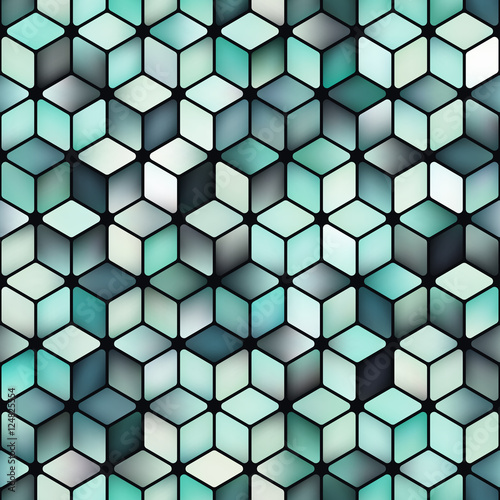 Vector Seamless Multicolor Gradient Cube Shape Rhombus Grid Geometric Pattern