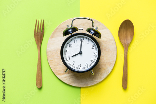 Meal time with alarm clock, breakfast