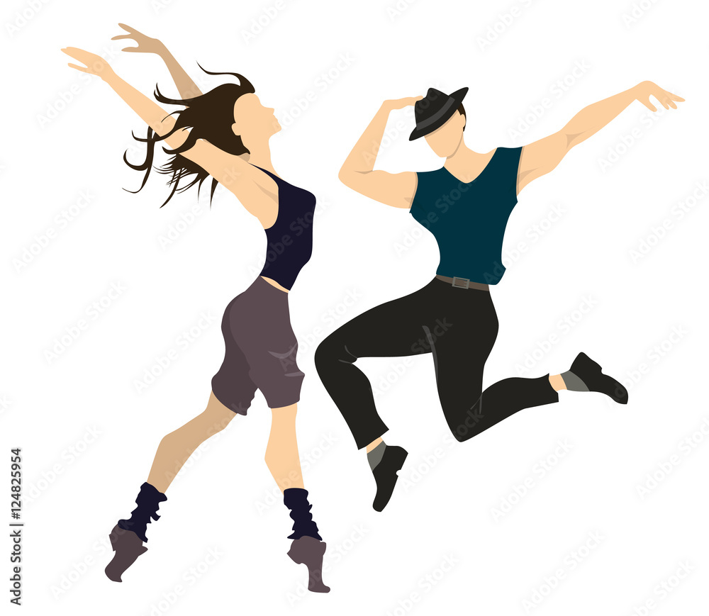 Isolated professional dancers on white background. Male and female dancers posing and making motions.
