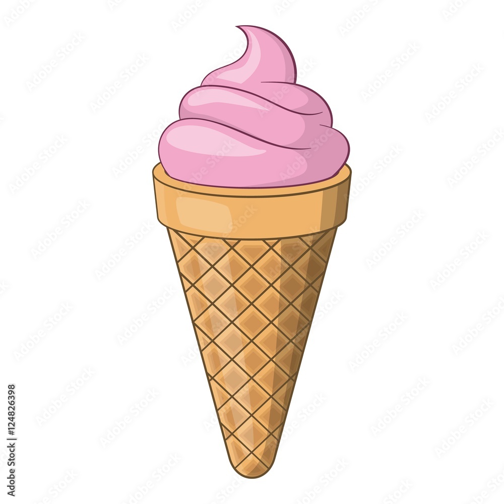 Pink ice cream cone icon. Cartoon illustration of ice cream vector icon for web design