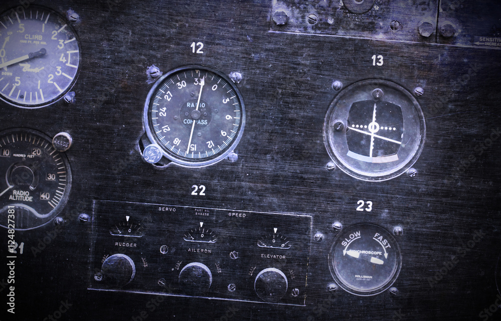 Different meters and displays in an old plane Different meters and displays in an old plane
