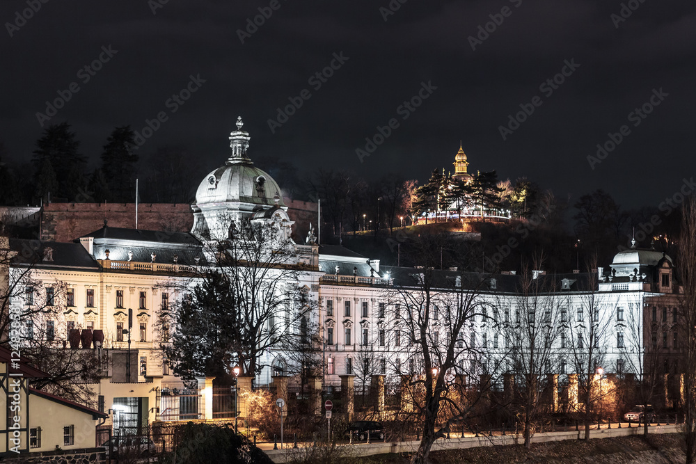 Buildings and Streets of Prague at Night, Czech Republic
