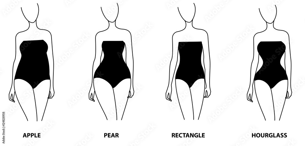 Woman Body Types Apple Pear Rectangle Hourglasses Shapes Vector Woman Body Types Apple Pear Rectangle Hourglasses Shapes Vector