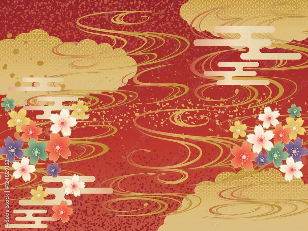 和柄の赤背景波素材 Stock Vector Adobe Stock