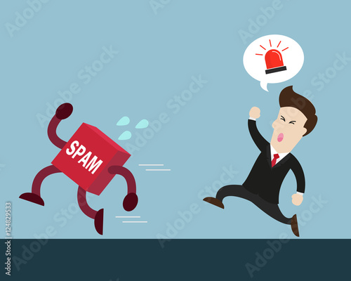 businessman is angry and try to catch spam who run away