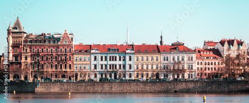 Buildings and Streets near Vltava River in Prague, Czech Republi