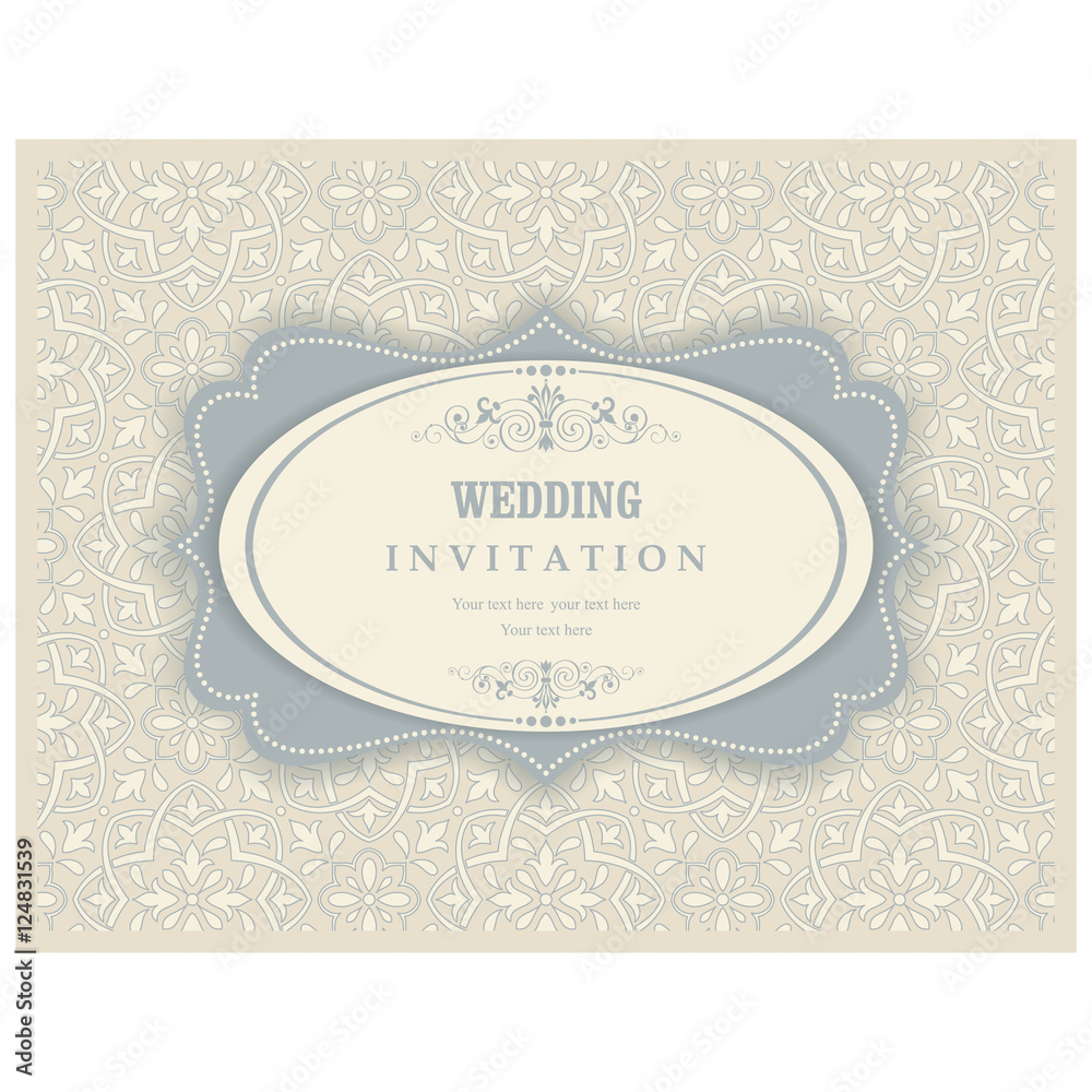 Wedding Invitation cards in an Baroque style blue and beige.