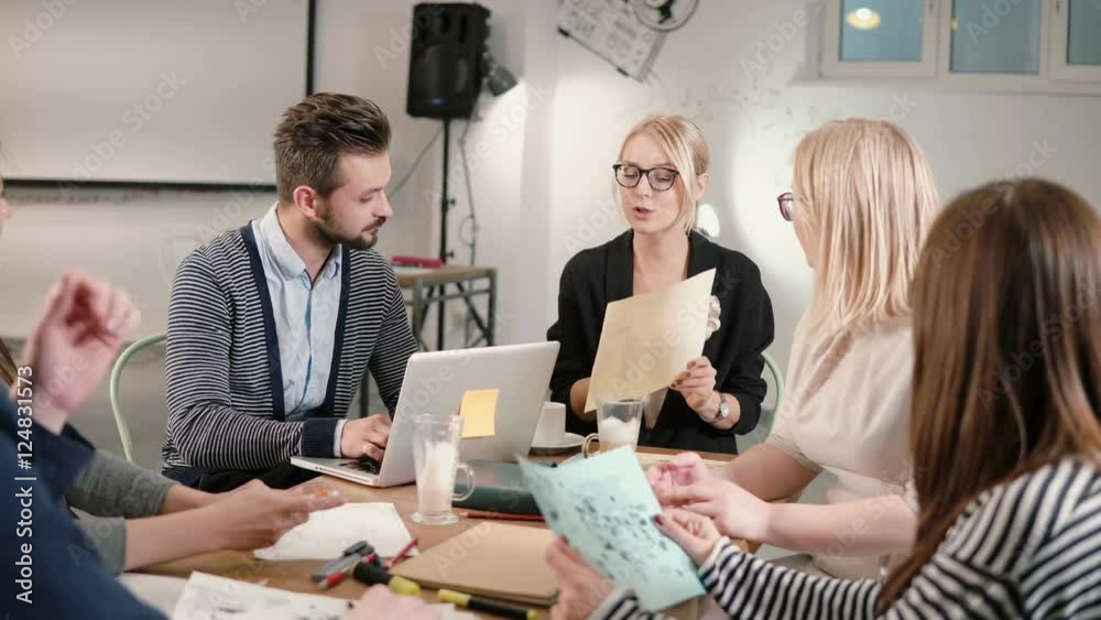 female leader reported good news, everyone is happy, business team in a modern startup office. female leader reported good news, everyone is happy, business team in a modern startup office.