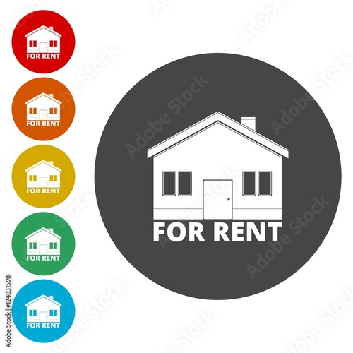 House for rent vector icon, circle flat design internet button 