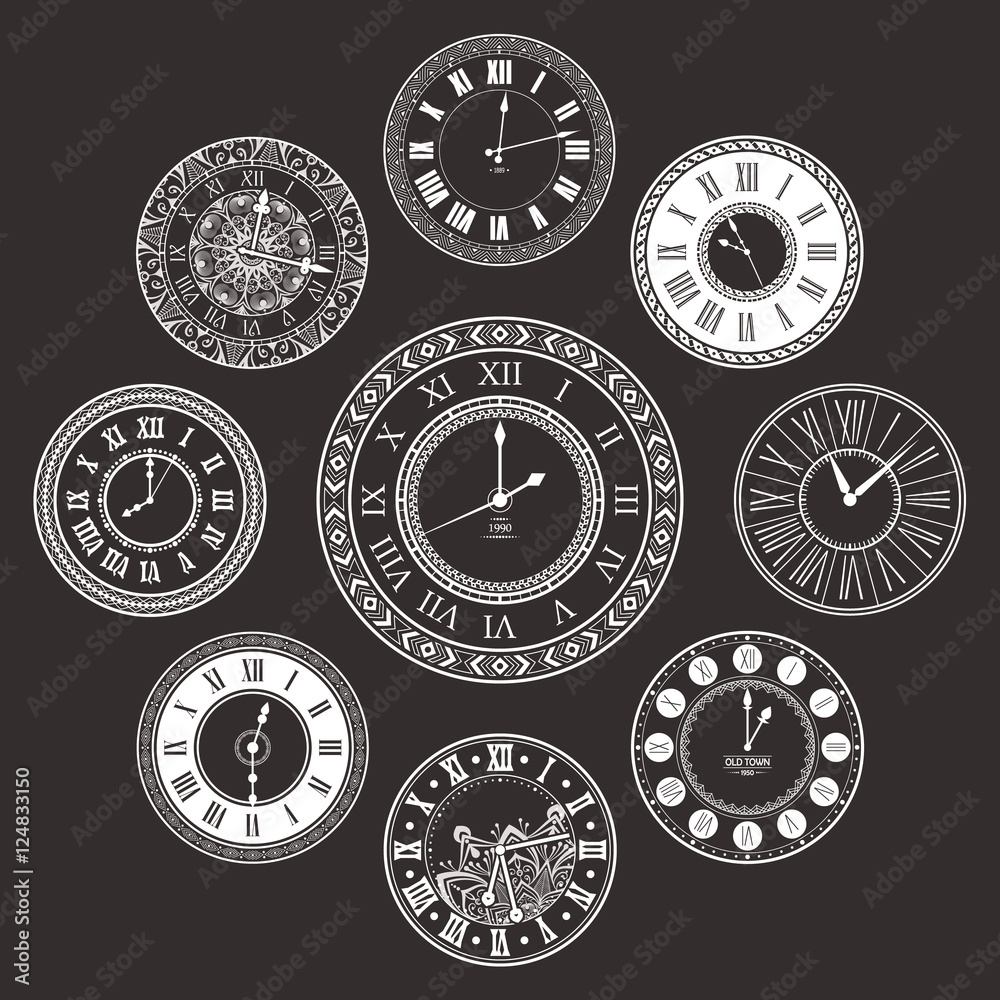 Vector vintage clock dials set