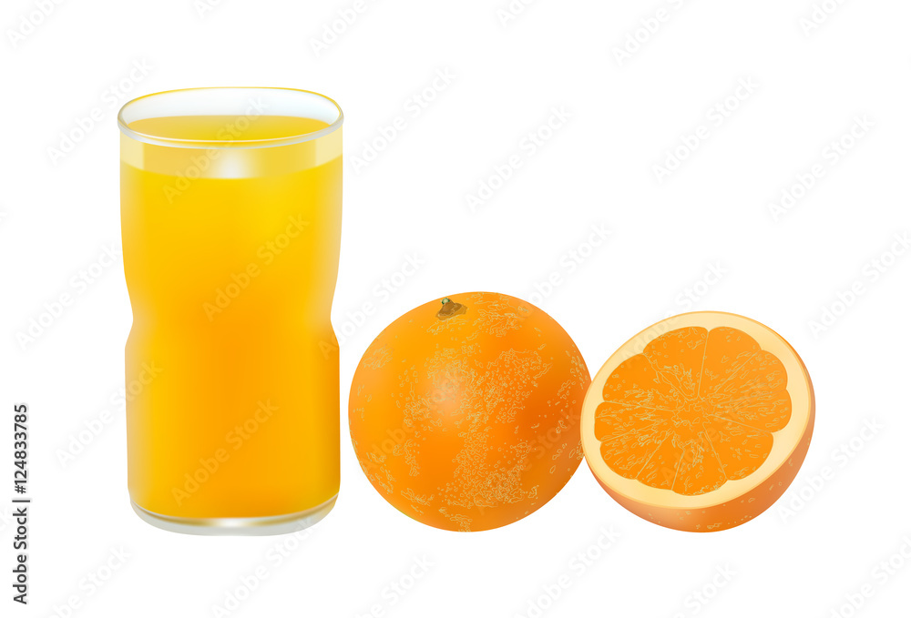 Orange juice and slices of orange isolated on white Orange juice and slices of orange isolated on white