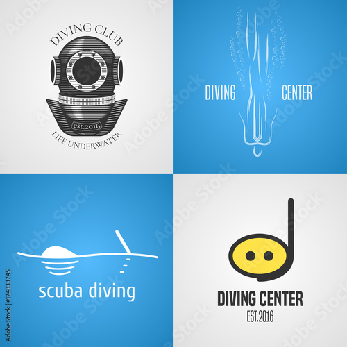Set, collection of diving, snorkeling vector icons, sign, symbol
