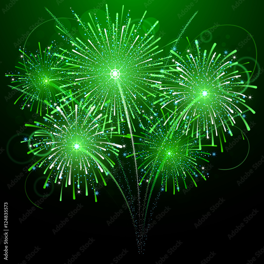 Fototapeta premium five green fireworks, vector
