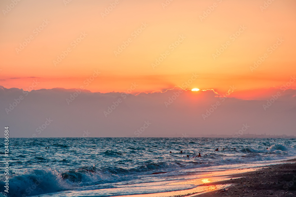 Seascape during sunrise. Beautiful natural summer seascape