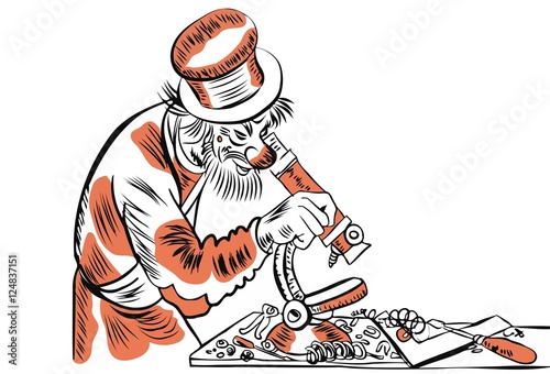 Sketch Master lefty guy at work looking into a microscope