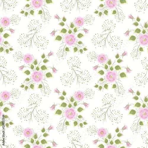 Floral seamless pattern , cute pink flowers white background. For printing on fabric and paper.