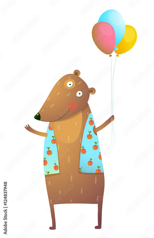 Fototapeta premium Kids Teddy Bear with Balloons Colorful Cartoon