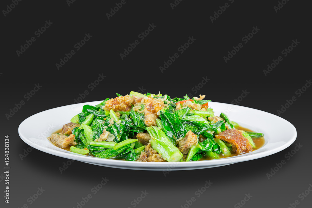 Stir-fried Kai-Lan with crispy pork