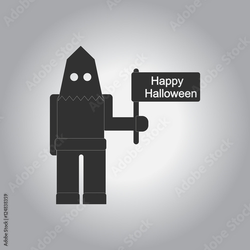 Vector illustration in flat design Halloween icon Executioner with happy halloween flag