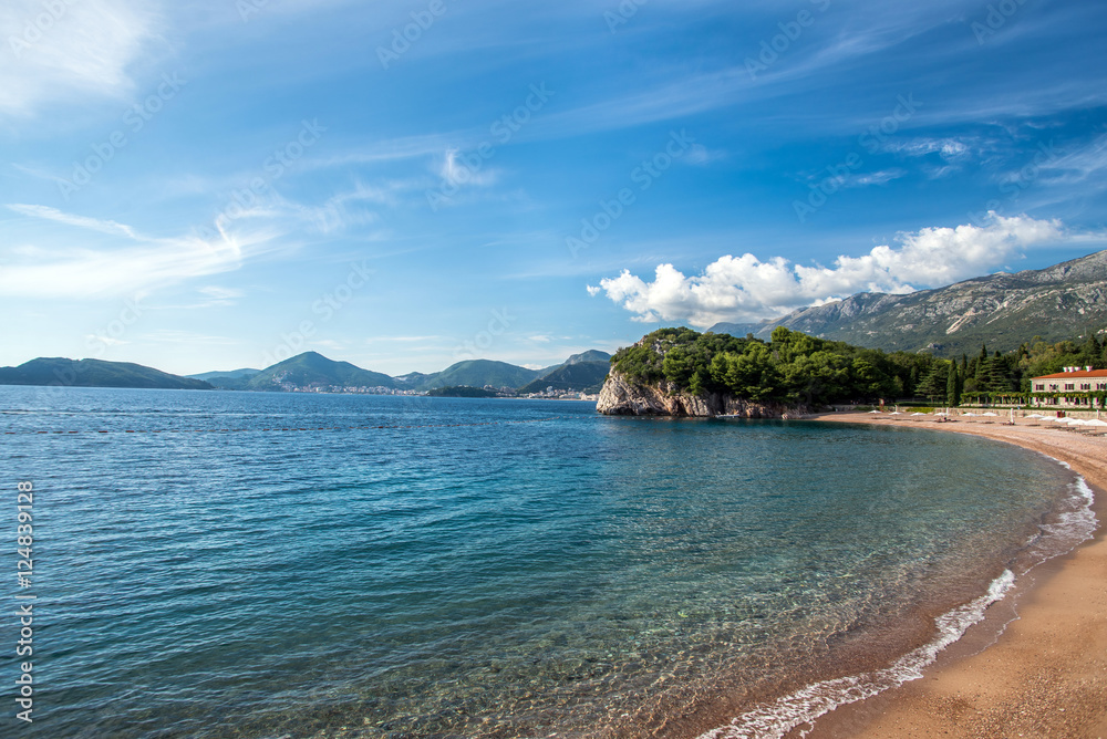 views of the Royal beach near Sveti Stefan in Montenegro 