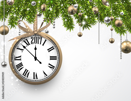 2017 New Year background with clock.