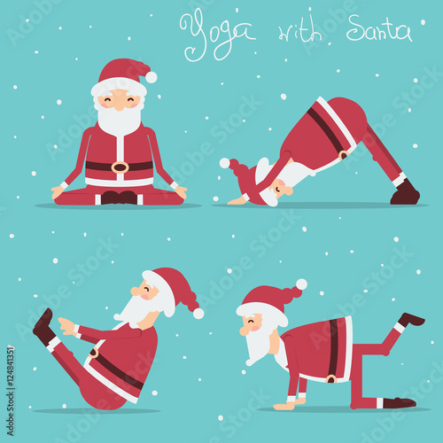 Santa Claus doing yoga.Vector holiday illustration