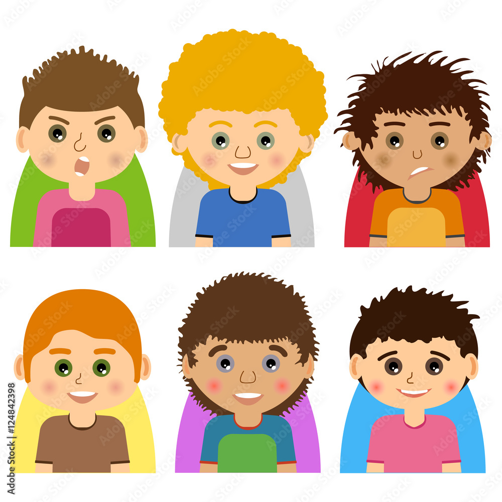 Vector Male man character faces avatars. Set of people icons with faces. Cartoon style faces avatars of man. Isolated vector characters.
Vector Male man character faces avatars. Set of people icons with faces. Cartoon style faces avatars of man. Isolated vector characters.