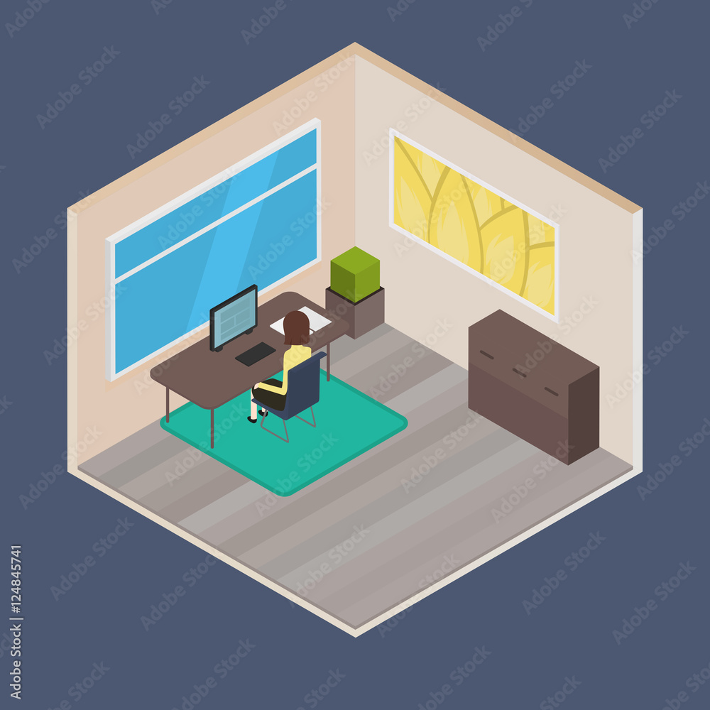 Vector isometric house room