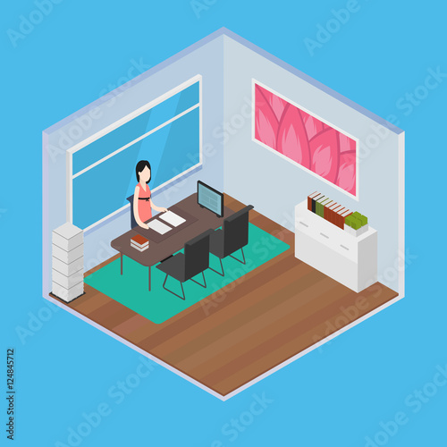 Vector isometric house room
