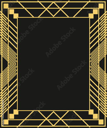 Art Deco geometric border on dark background.