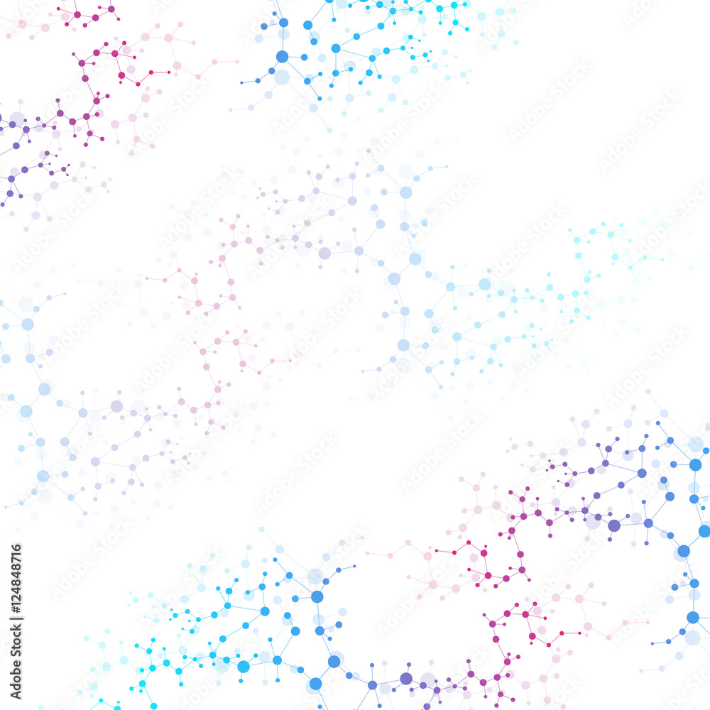Structure molecule and communication Dna, atom, neurons. Science concept for your design. Connected lines with dots. Medical, technology, chemistry, science background. Vector illustration.