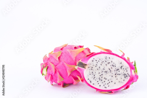dessert vivid and vibrant dragon fruit (dragonfruit) or pitaya on white background healthy fruit food isolated 