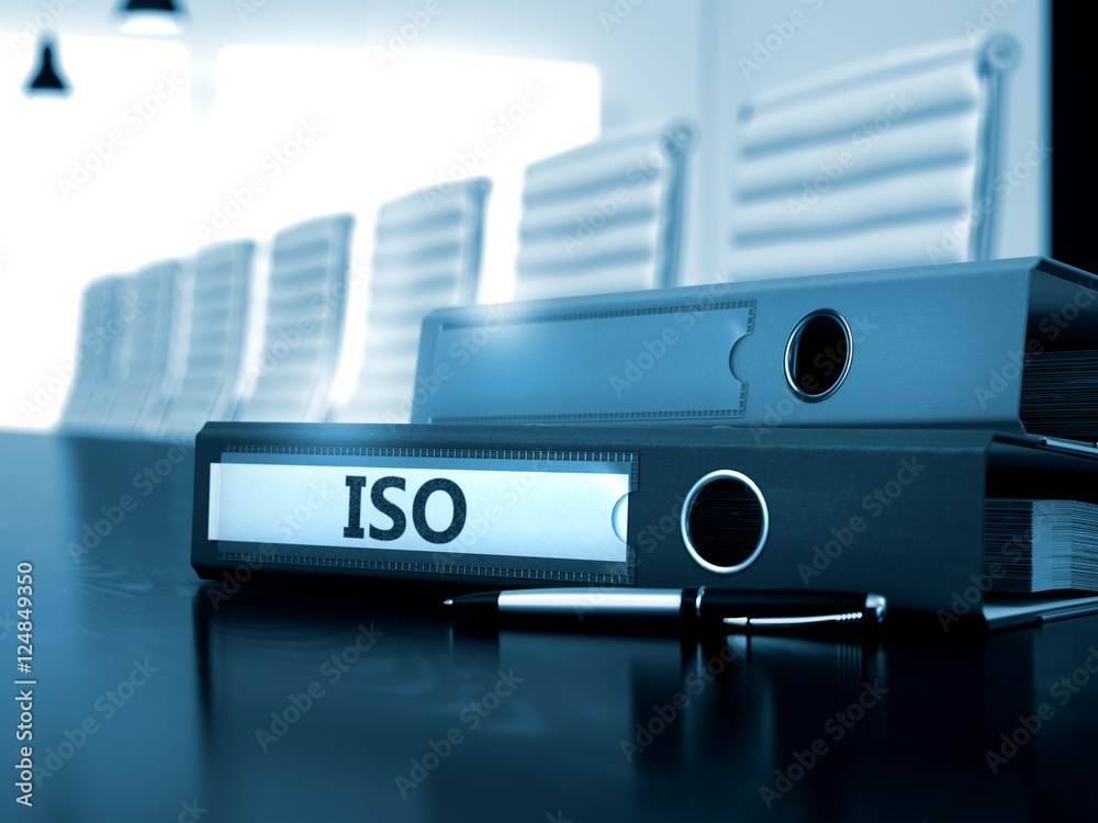 ISO on Office Binder. Toned Image. 3D. ISO on Office Binder. Toned Image. 3D.