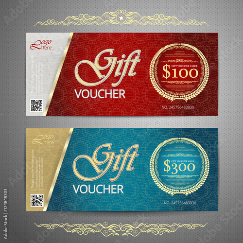 Gift voucher template with colorful pattern,cute gift voucher certificate coupon design template,Collection gift certificate business card banner calling card poster,Vector illustration