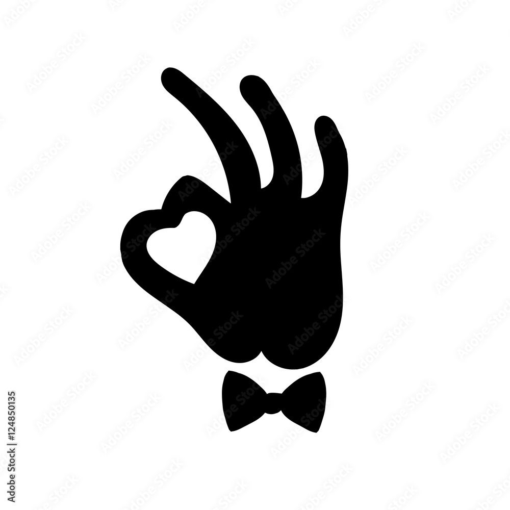 Hand OK sign. Heart icon.