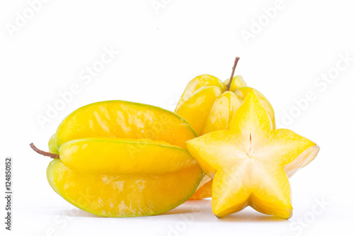 fresh ripe star fruit carambola or star apple ( starfruit ) on white background healthy fruit food isolated

