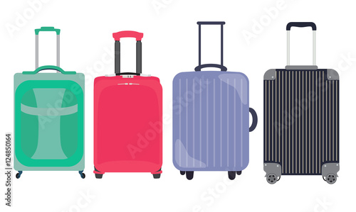 Suitcase, Travel Bag Flat Icon Set Collection. Vector Illustrati