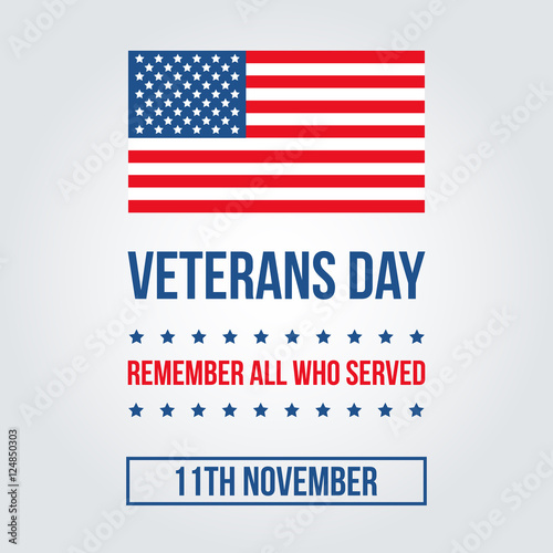 Veterans Day card with american flag template, background.